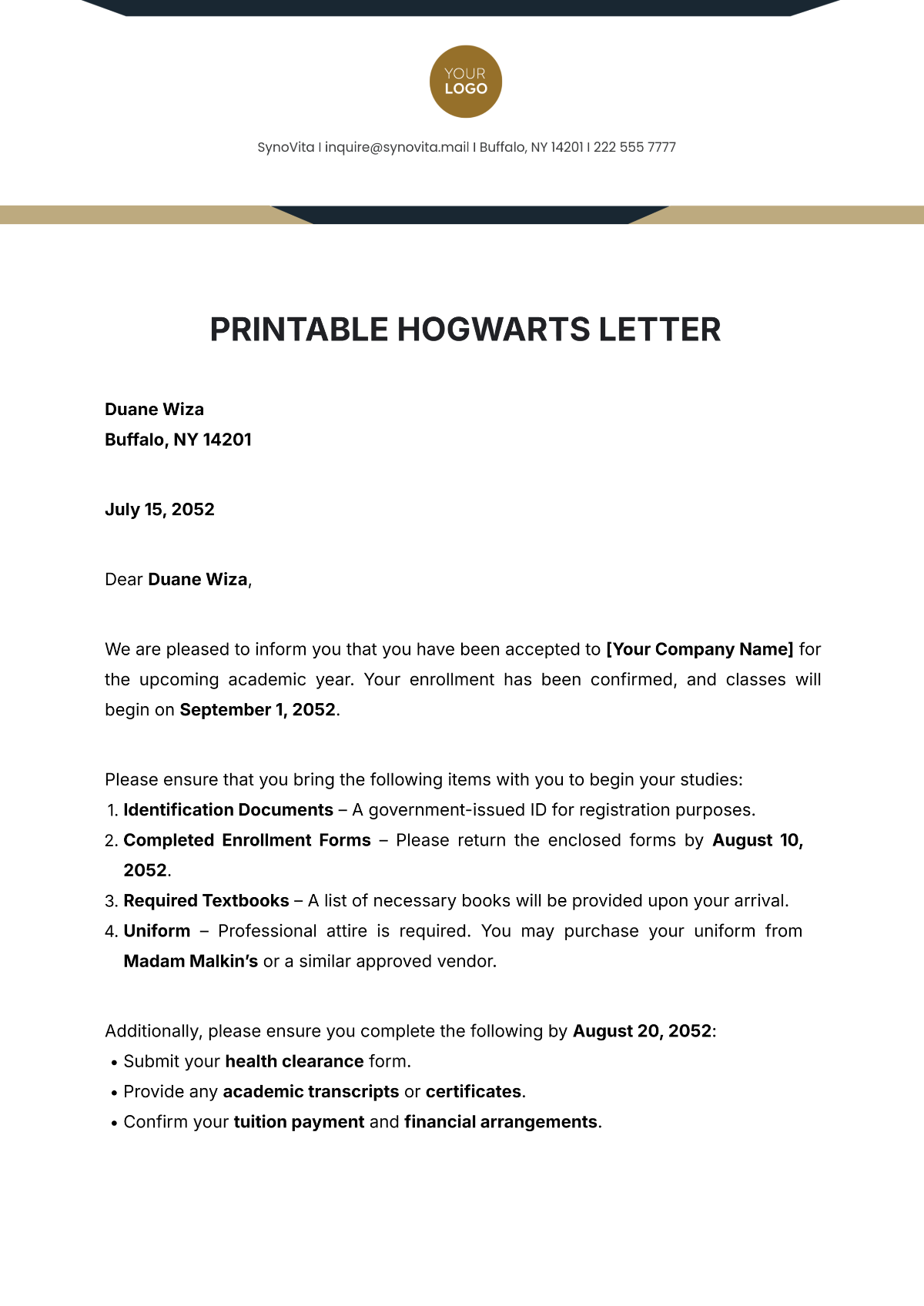 Printable Hogwarts Letter Template - Edit Online & Download