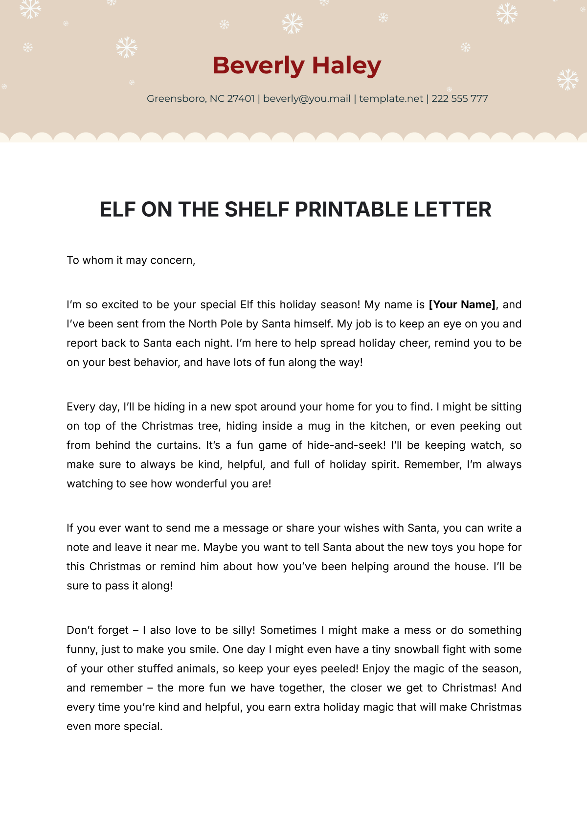 Elf on the Shelf Printable Letter Template - Edit Online & Download