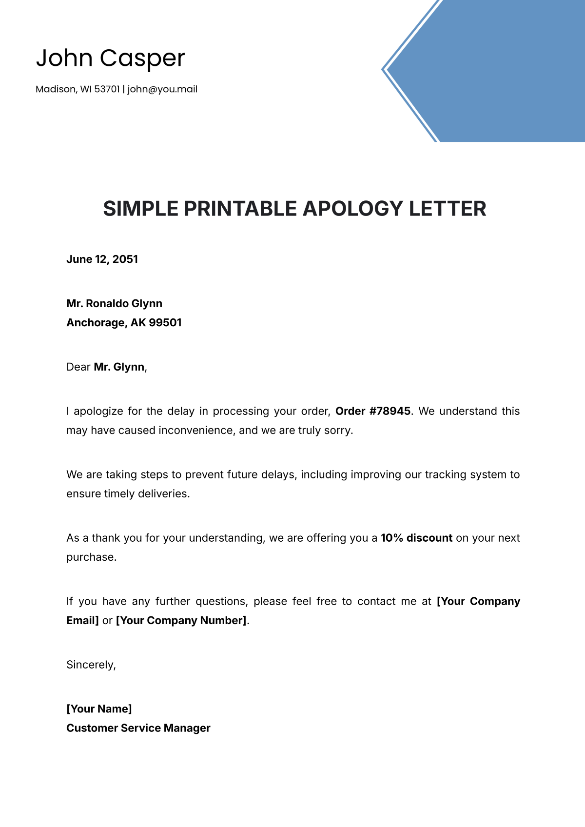 Simple Printable Apology Letter Template - Edit Online & Download