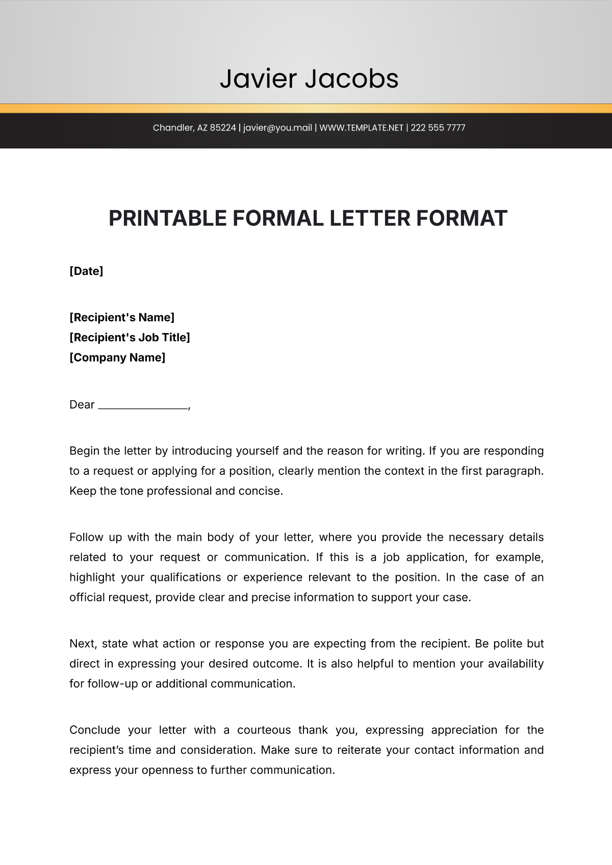 Printable Formal Letter Format Template - Edit Online & Download