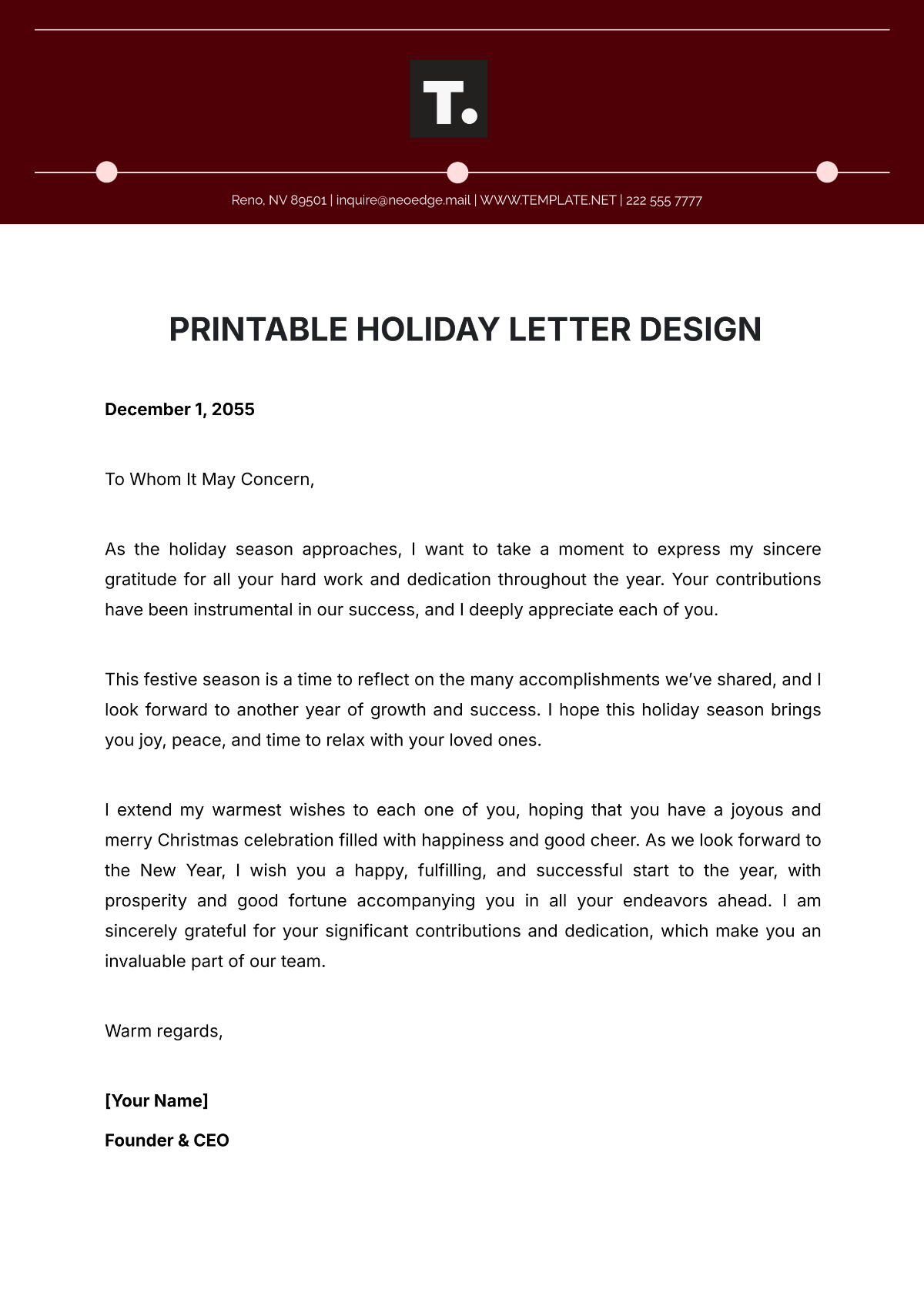 Printable Holiday Letter Design Template - Edit Online & Download