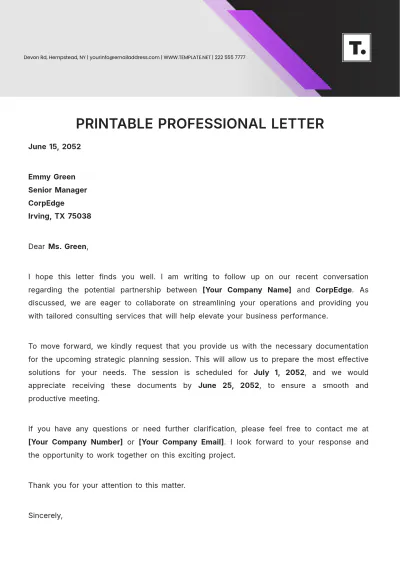 Free Printable Professional Letter Template to Edit Online