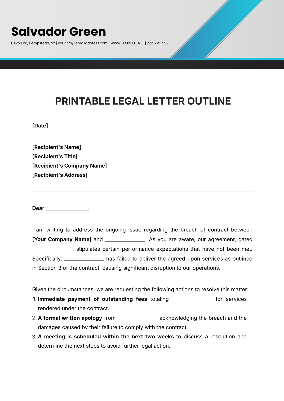 Printable Legal Letter Outline Template - Edit Online & Download