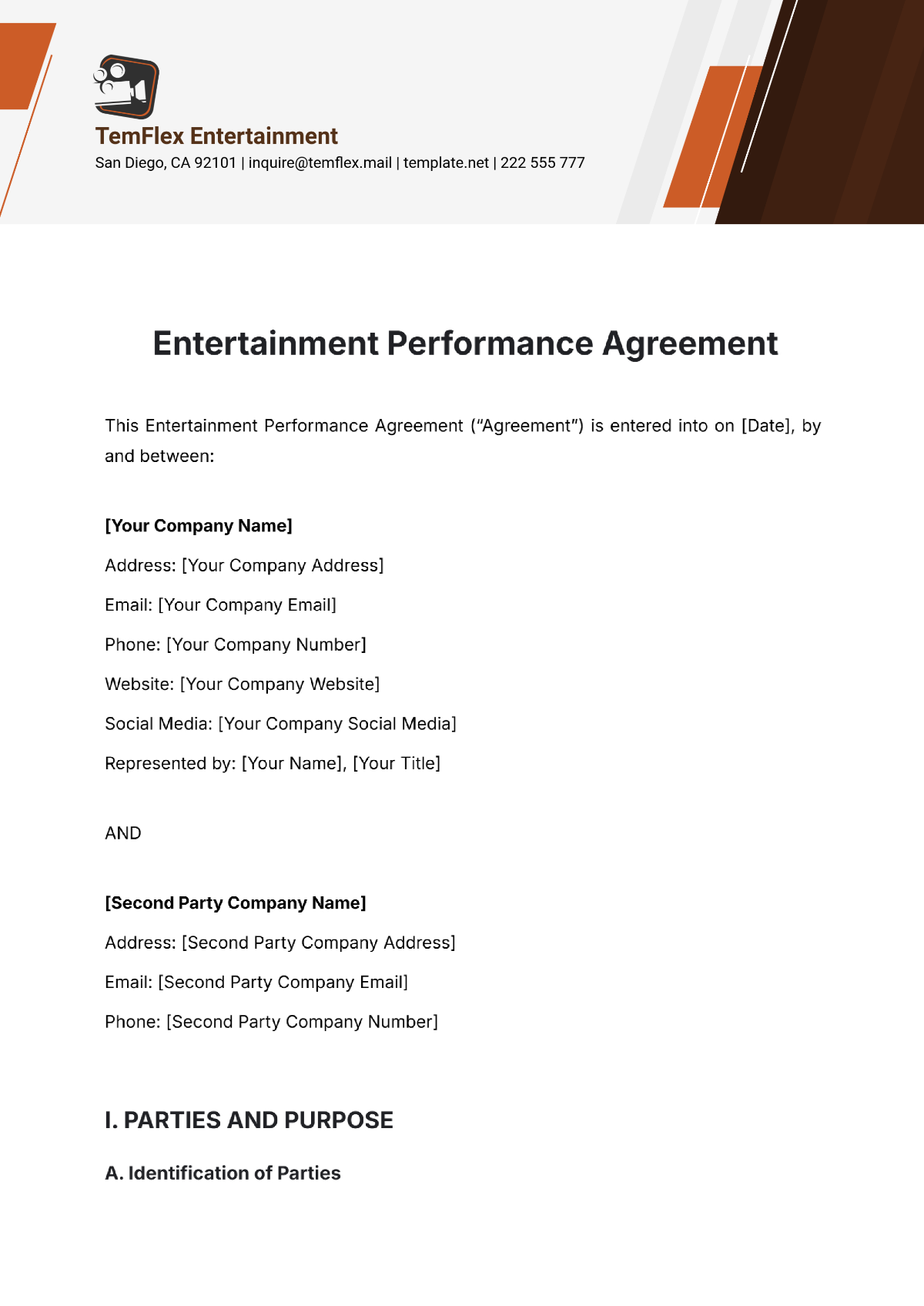 Free Entertainment Performance Agreement Template