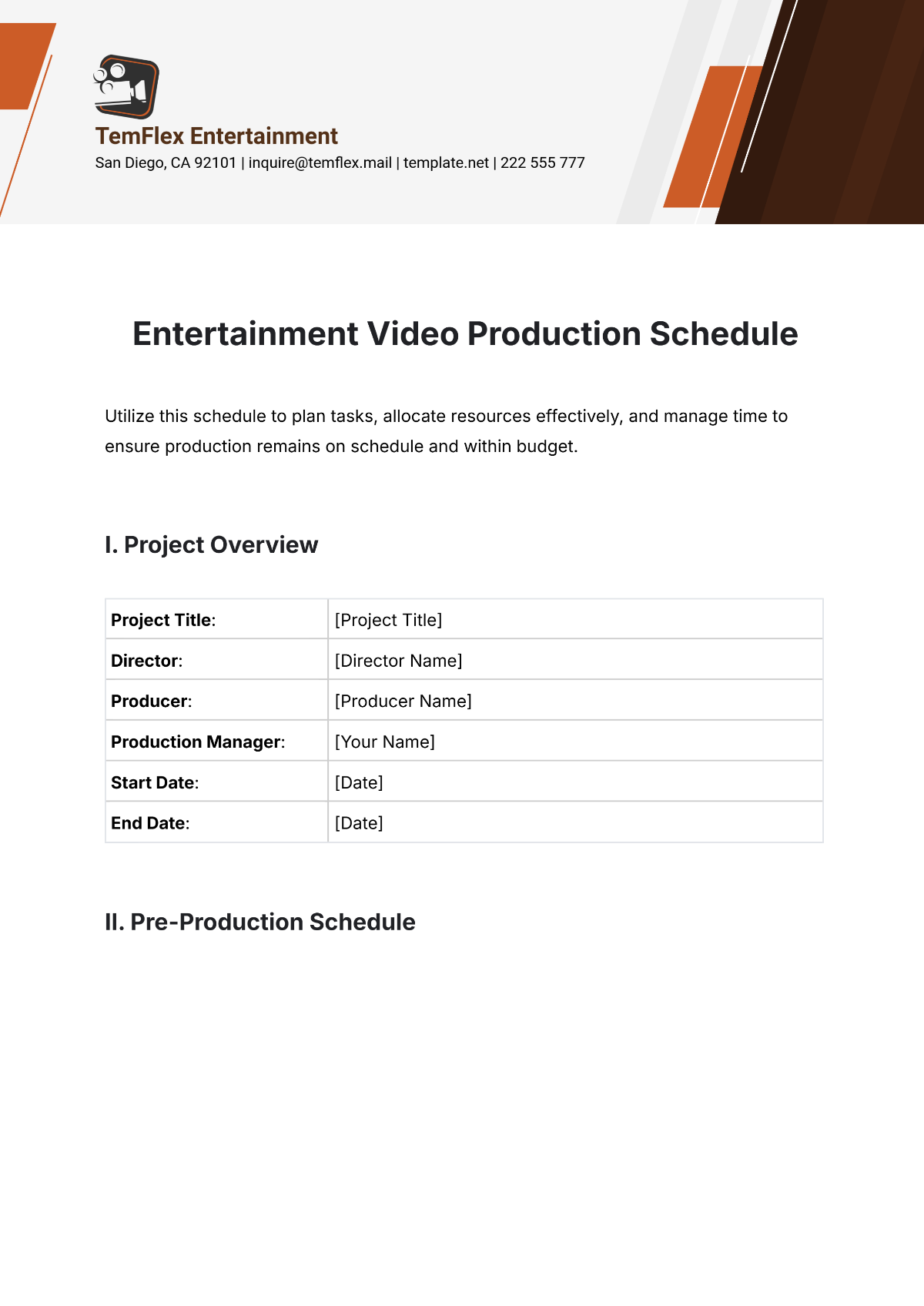 Entertainment Video Production Schedule Template - Edit Online & Download