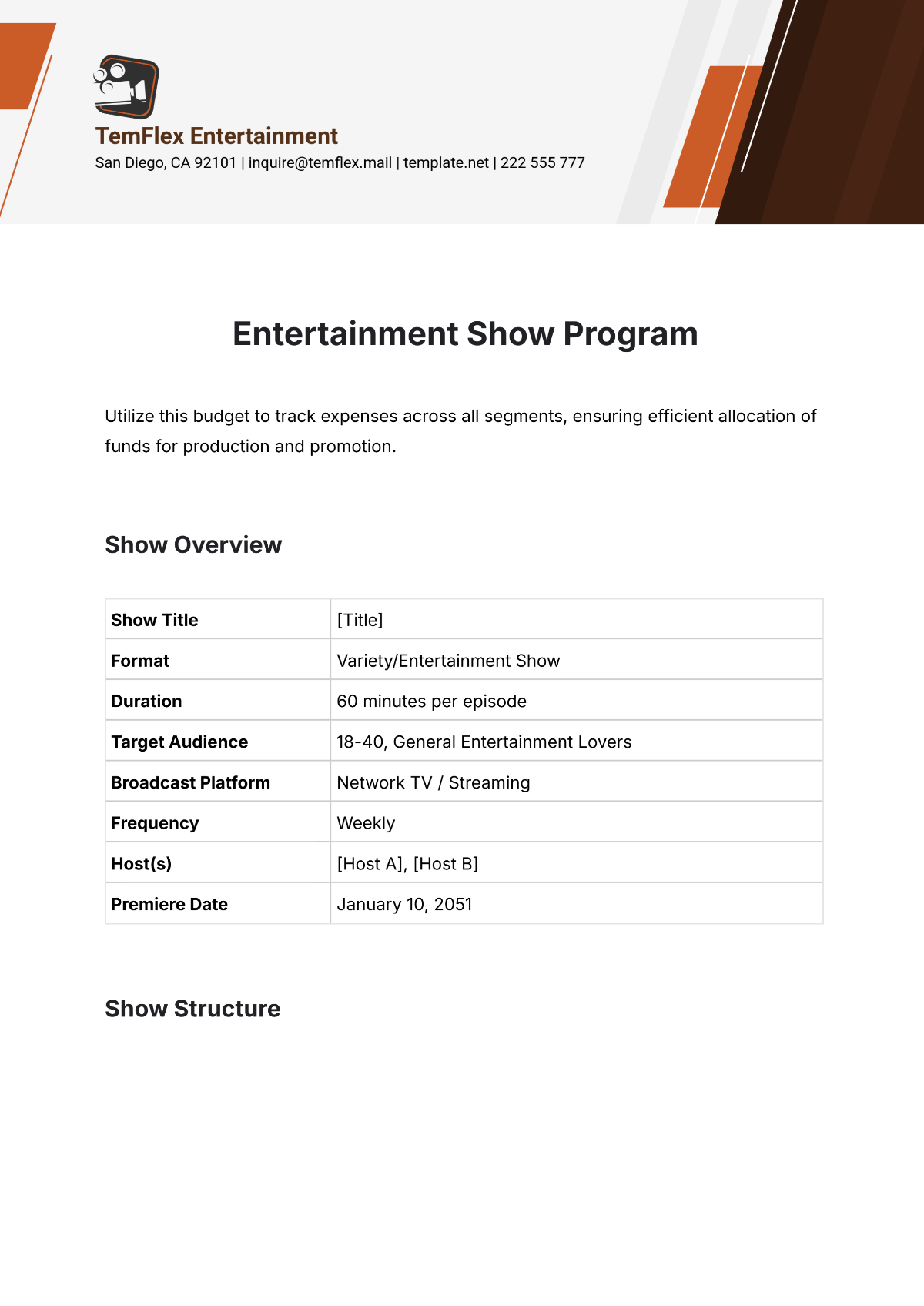 Free Entertainment Show Program Template