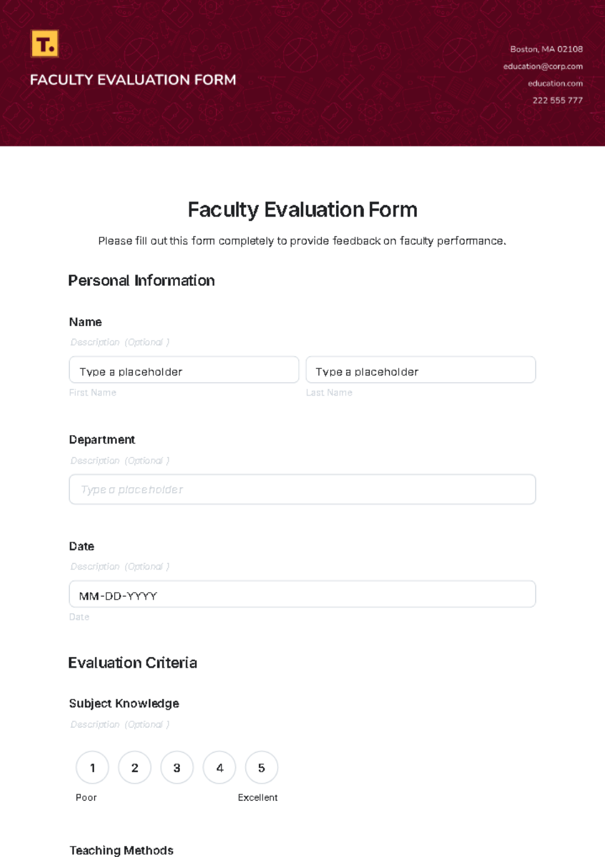 Faculty Evaluation Form Template - Edit Online & Download