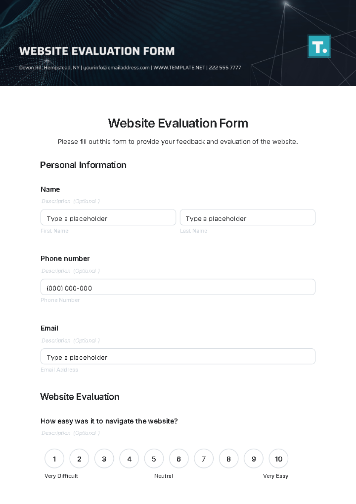 Website Evaluation Form Template - Edit Online & Download