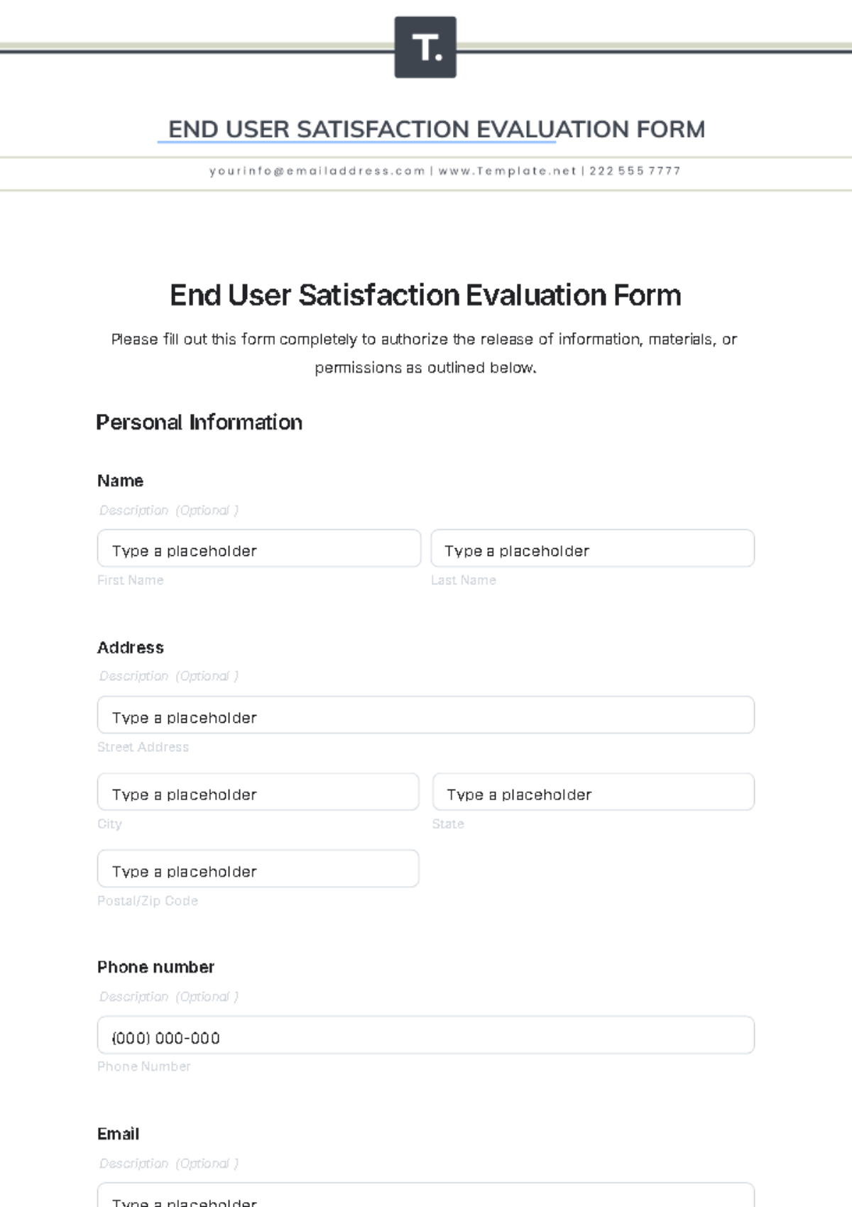 End User Satisfaction Evaluation Form Template - Edit Online & Download