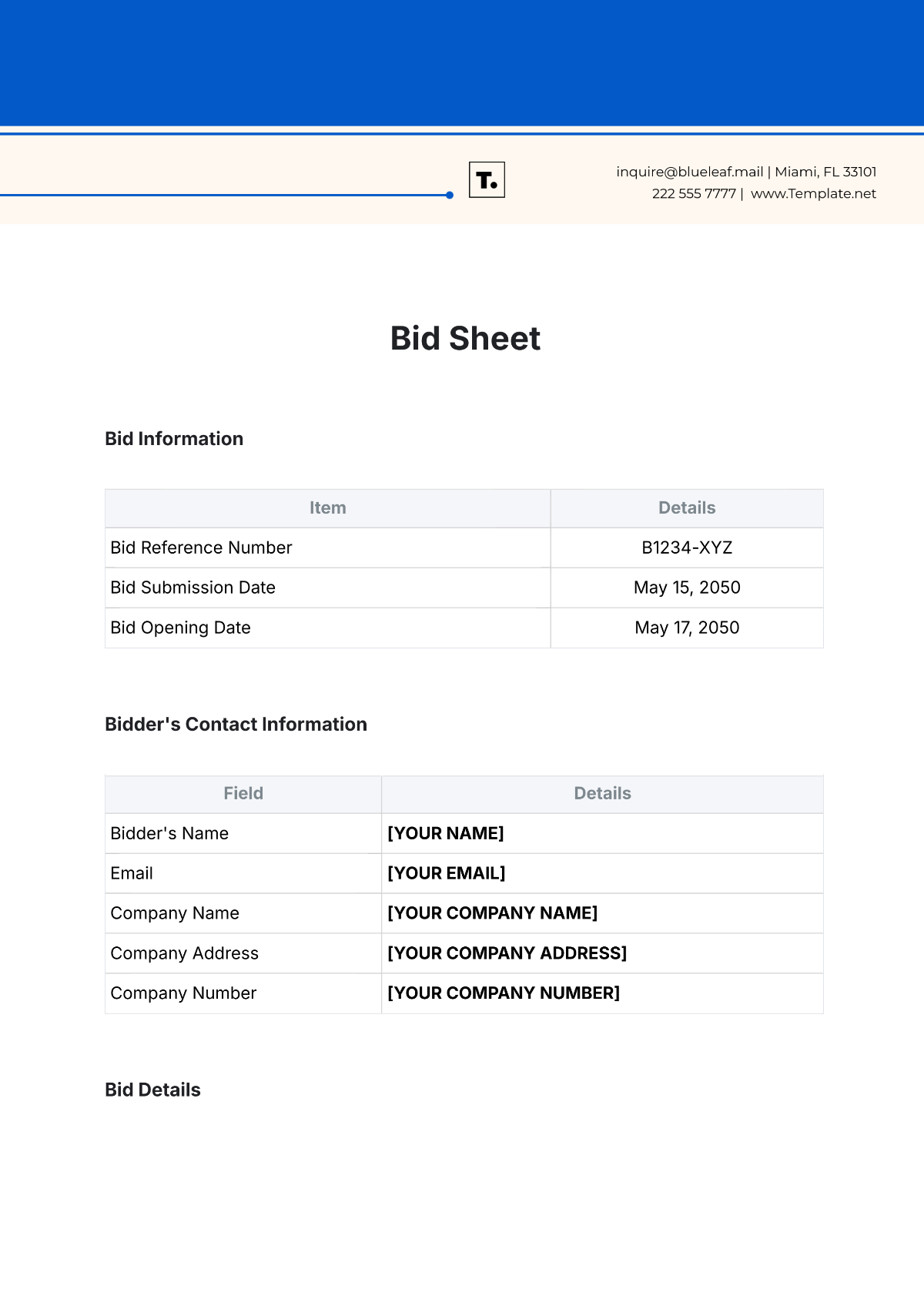 Bid Sheet Template - Edit Online & Download