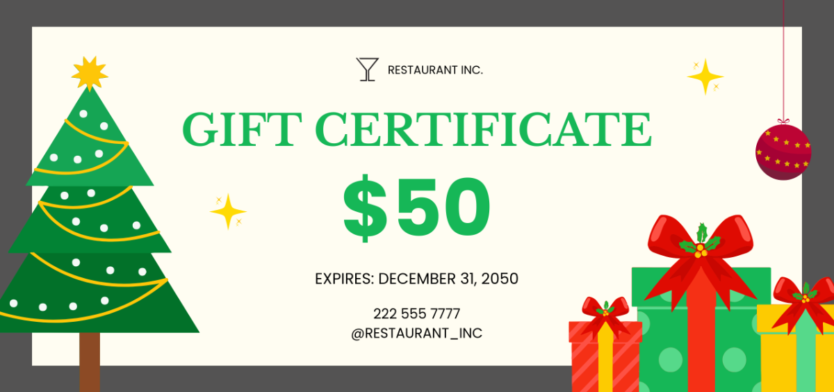 Free Christmas Gift Certificate for Restaurants Template - Edit Online & Download