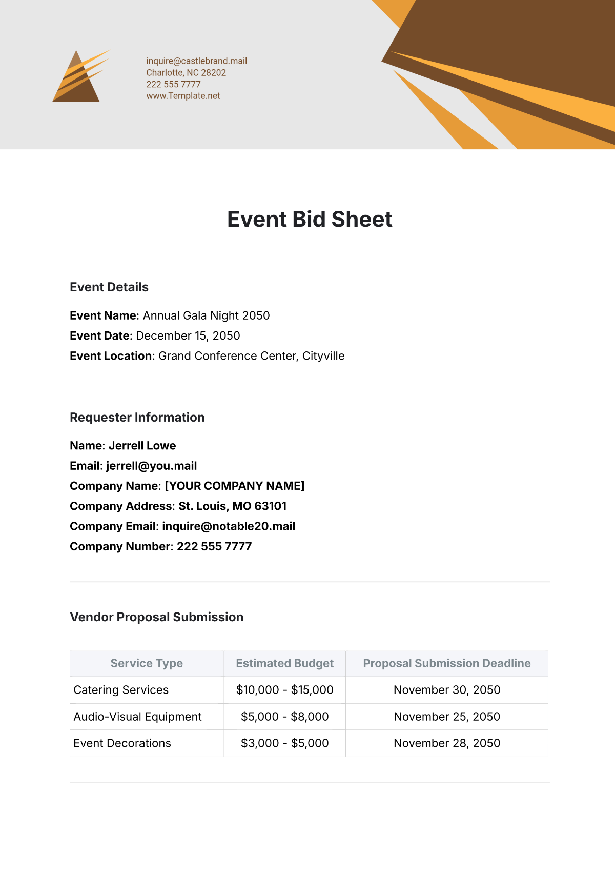 Event Bid Sheet Template - Edit Online & Download