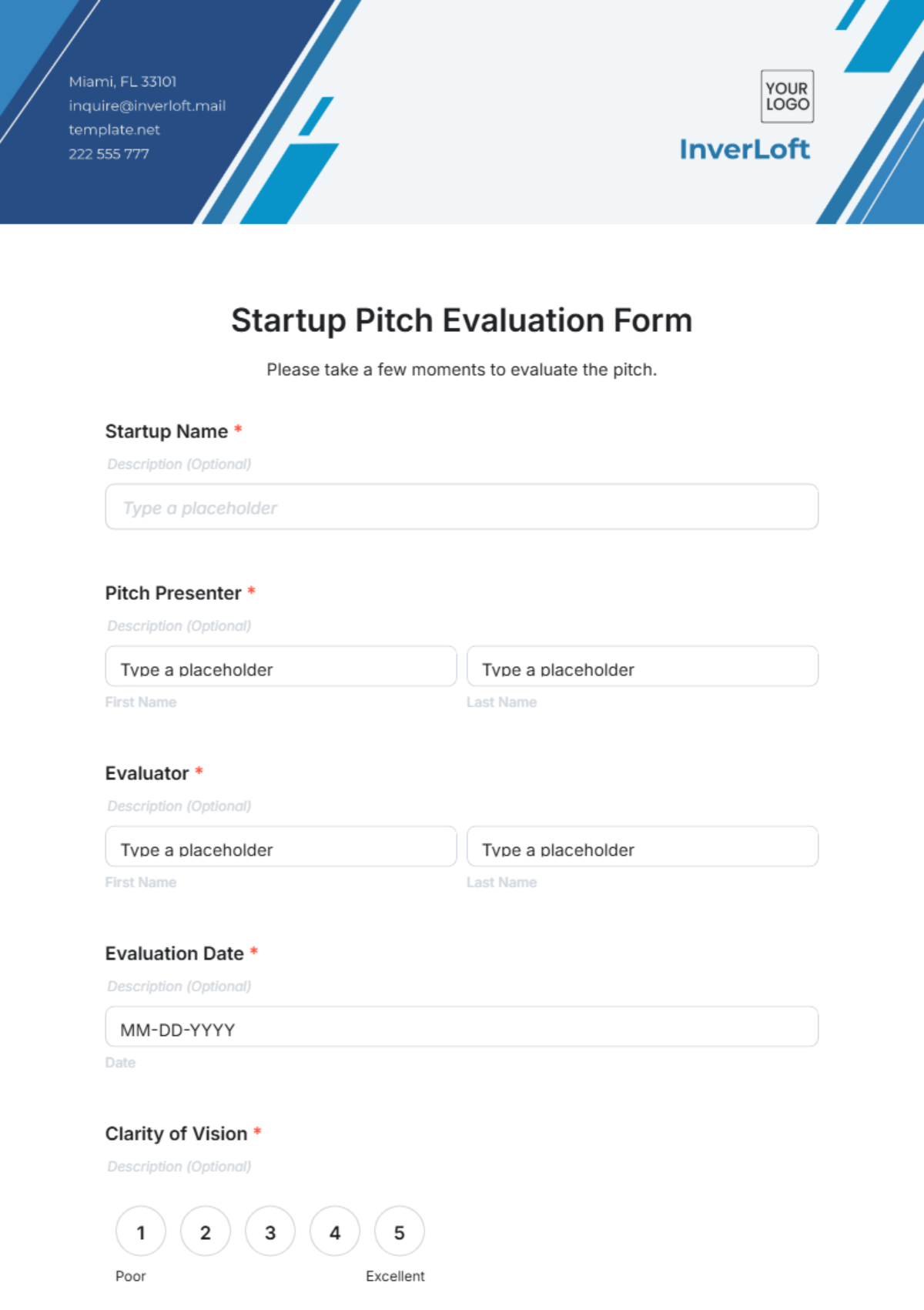 Startup Pitch Evaluation Form Template - Edit Online & Download