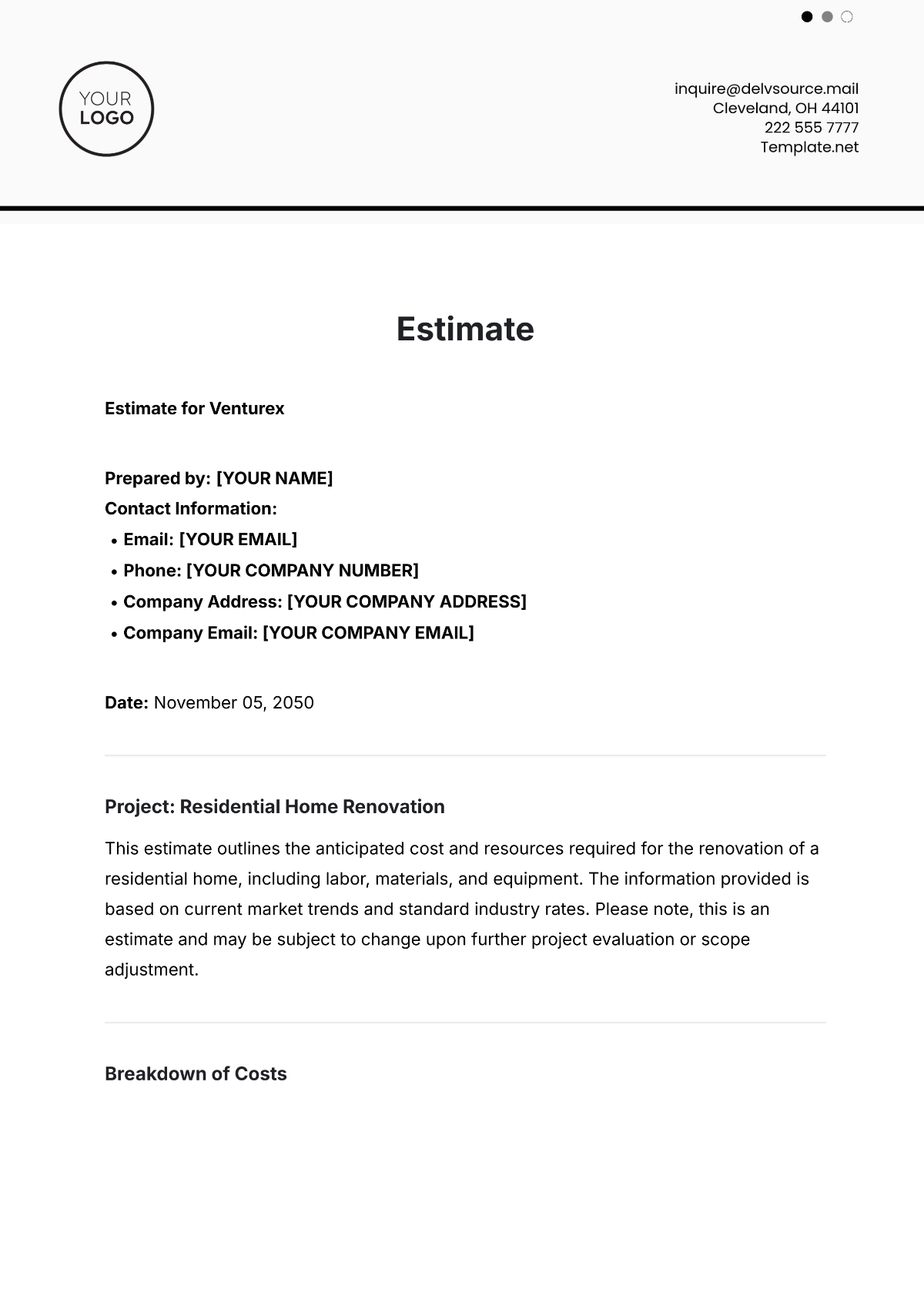 Estimate Template - Edit Online & Download