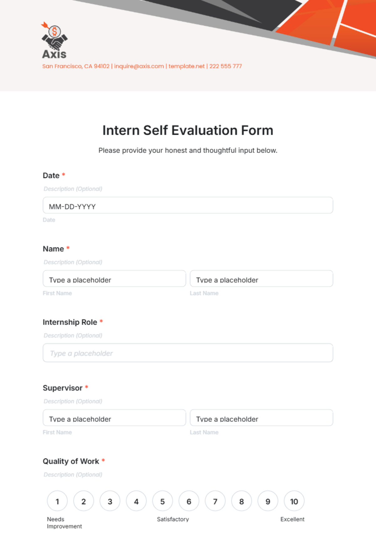 Intern Self Evaluation Form Template - Edit Online & Download