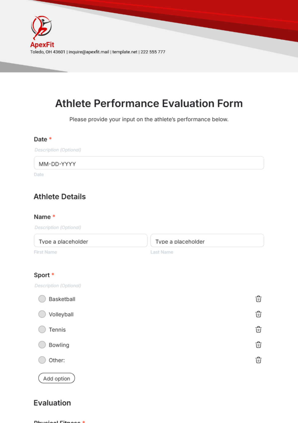 Athlete Performance Evaluation Form Template - Edit Online & Download