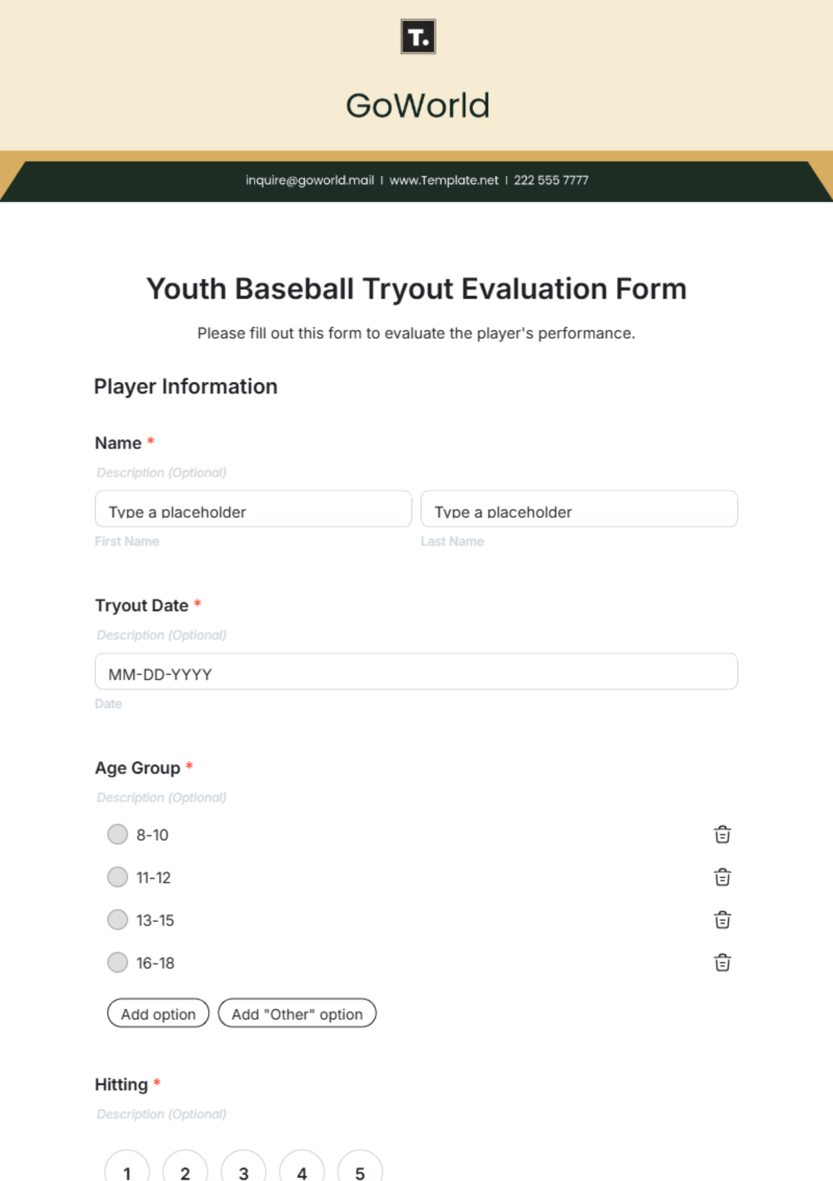 Youth Baseball Tryout Evaluation Form Template - Edit Online & Download