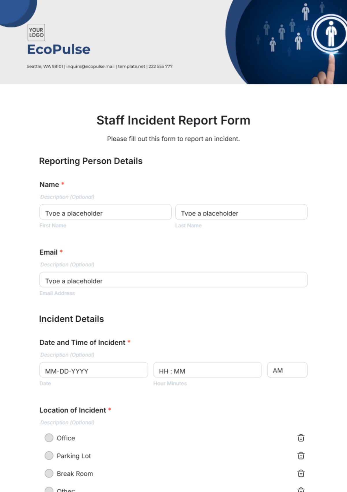 Staff Incident Report Form Template - Edit Online & Download