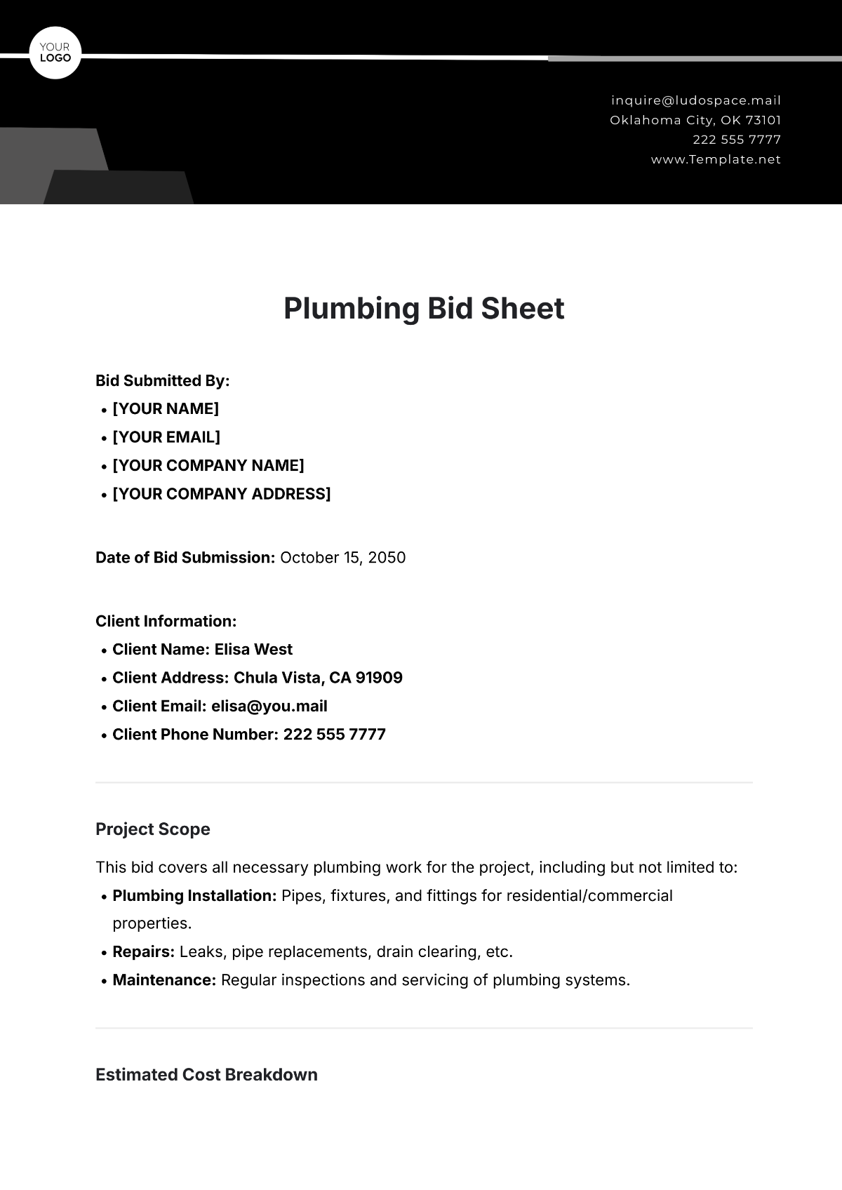 Free Plumbing Bid Sheet Template To Edit Online Free Plumbing Bid Sheet Template To Edit Online