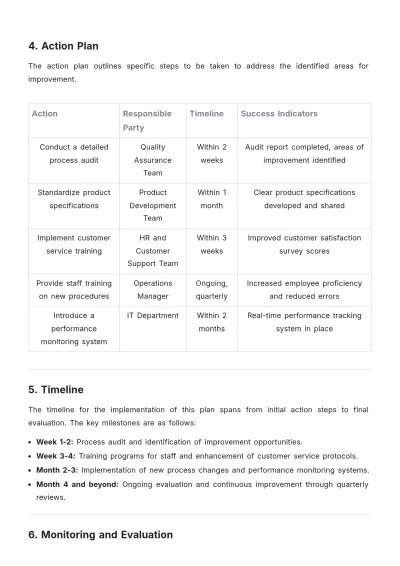 Free Quality Improvement Plan Template to Edit Online