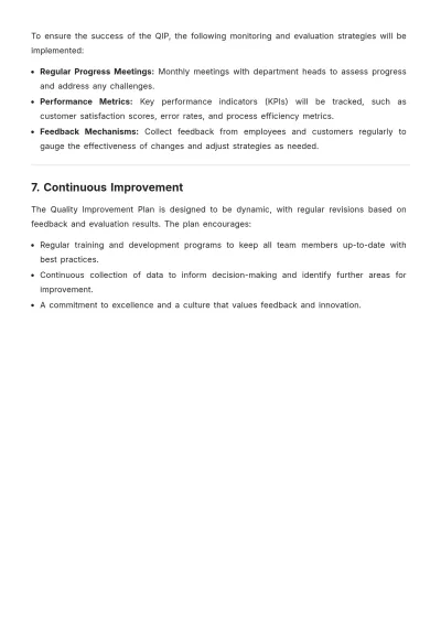 Free Quality Improvement Plan Template to Edit Online