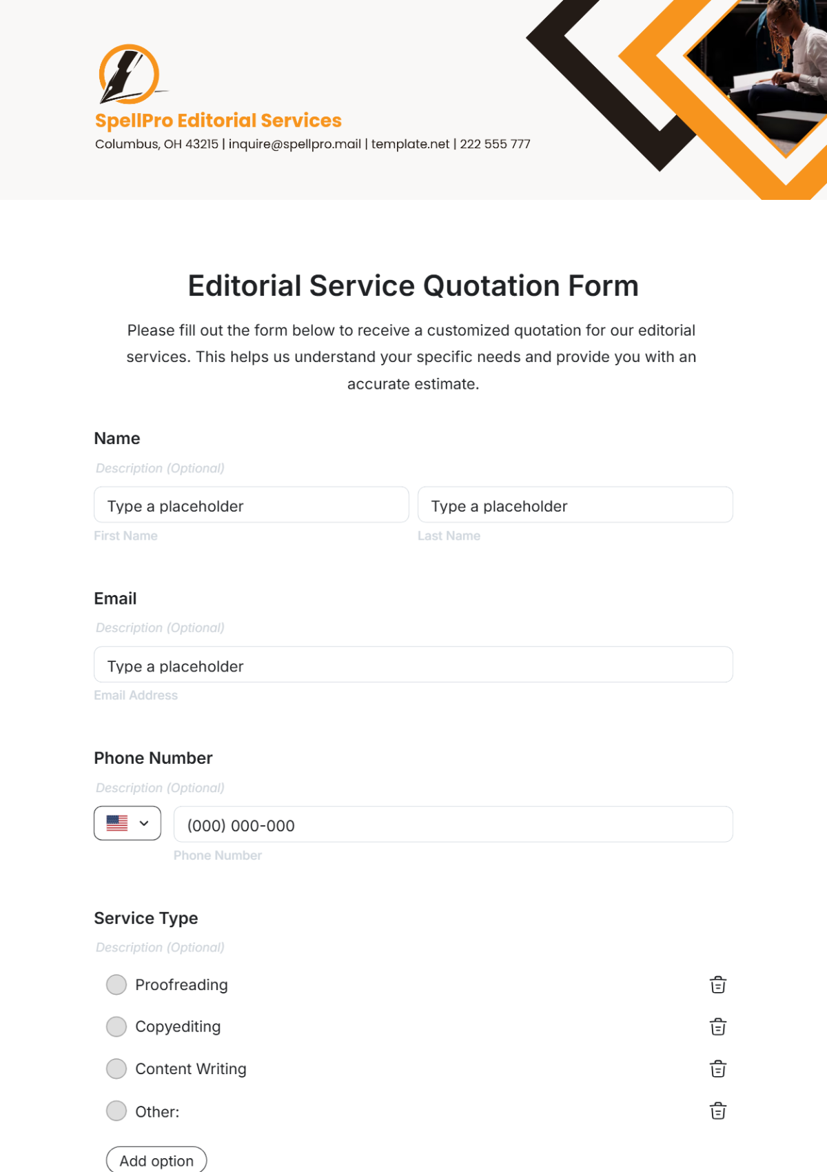 Editorial Service Quotation Form Template - Edit Online & Download