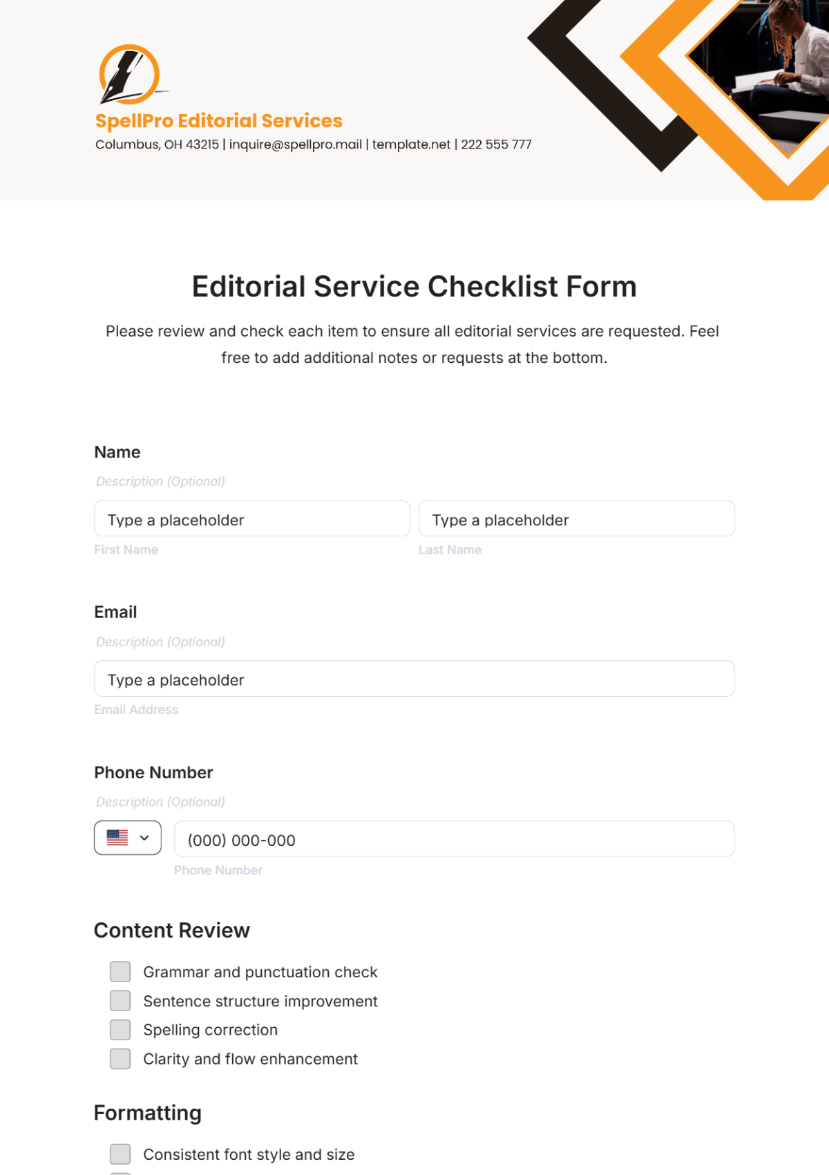 Editorial Service Checklist Form Template - Edit Online & Download