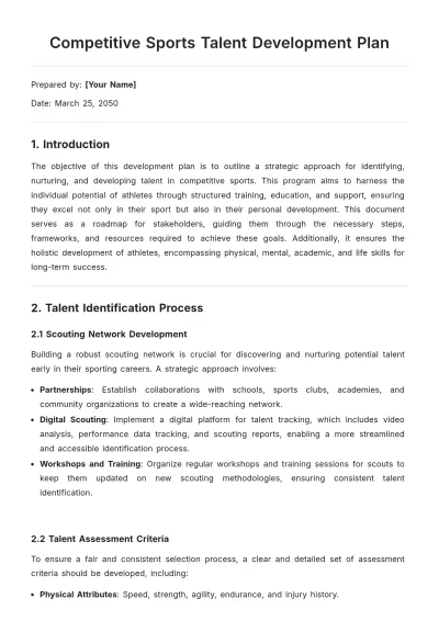 Free Competitive Sports Talent Development Plan Template to Edit Online
