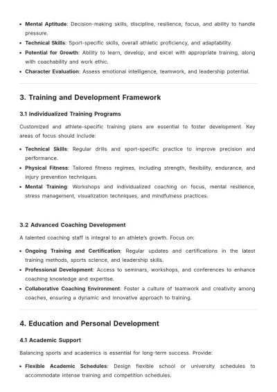 Free Competitive Sports Talent Development Plan Template to Edit Online