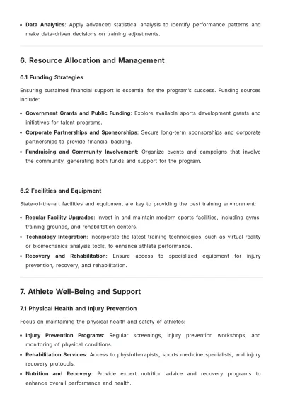 Free Competitive Sports Talent Development Plan Template to Edit Online