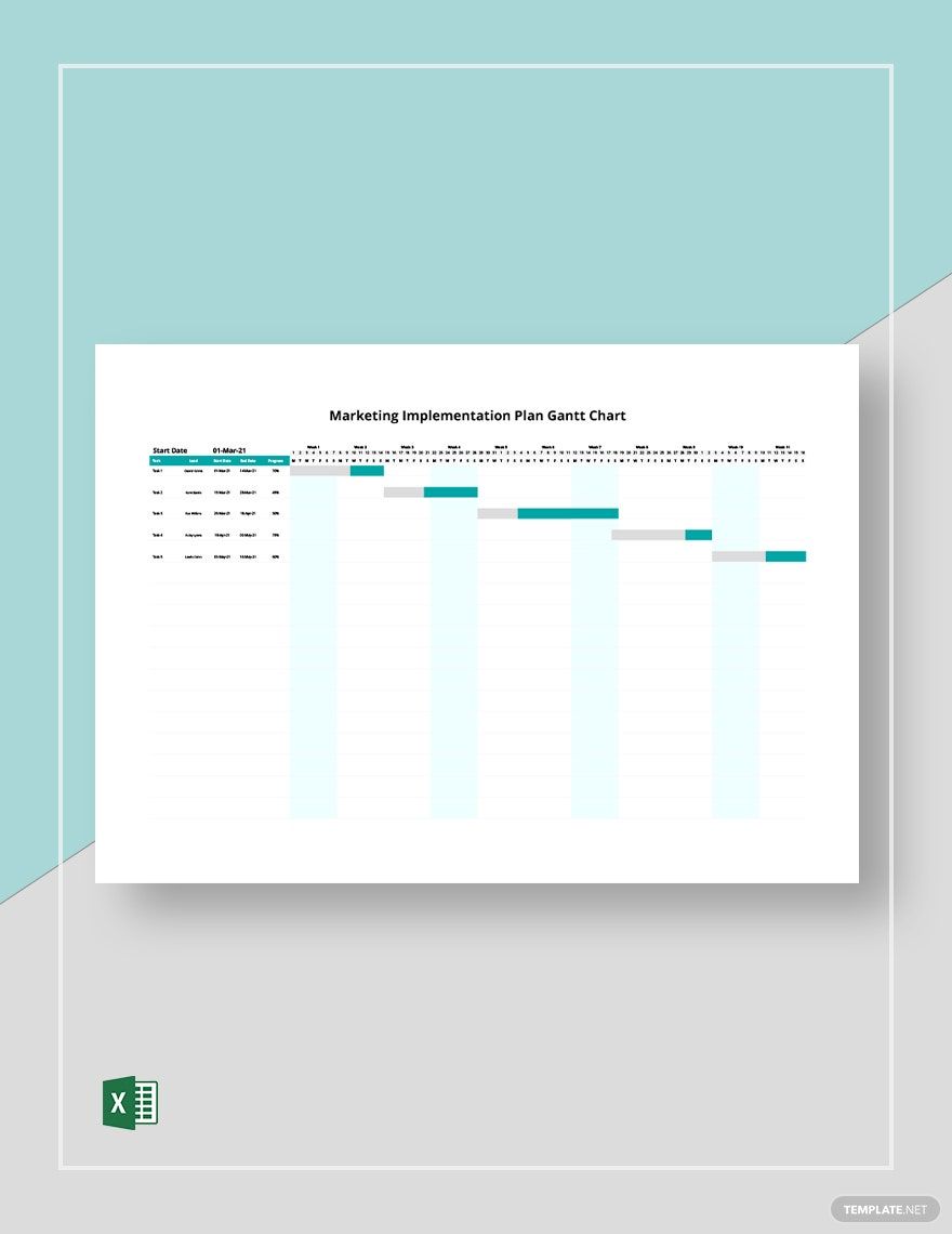 Marketing Implementation Plan Gantt Chart Template in Excel