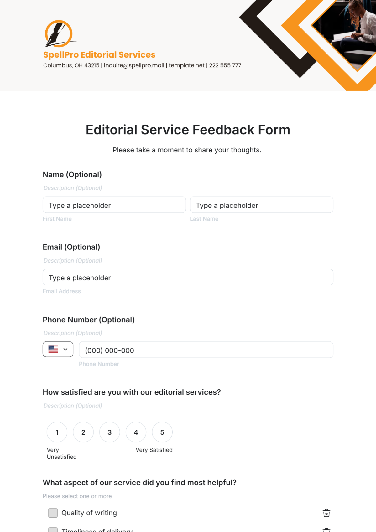 Editorial Service Feedback Form Template - Edit Online & Download