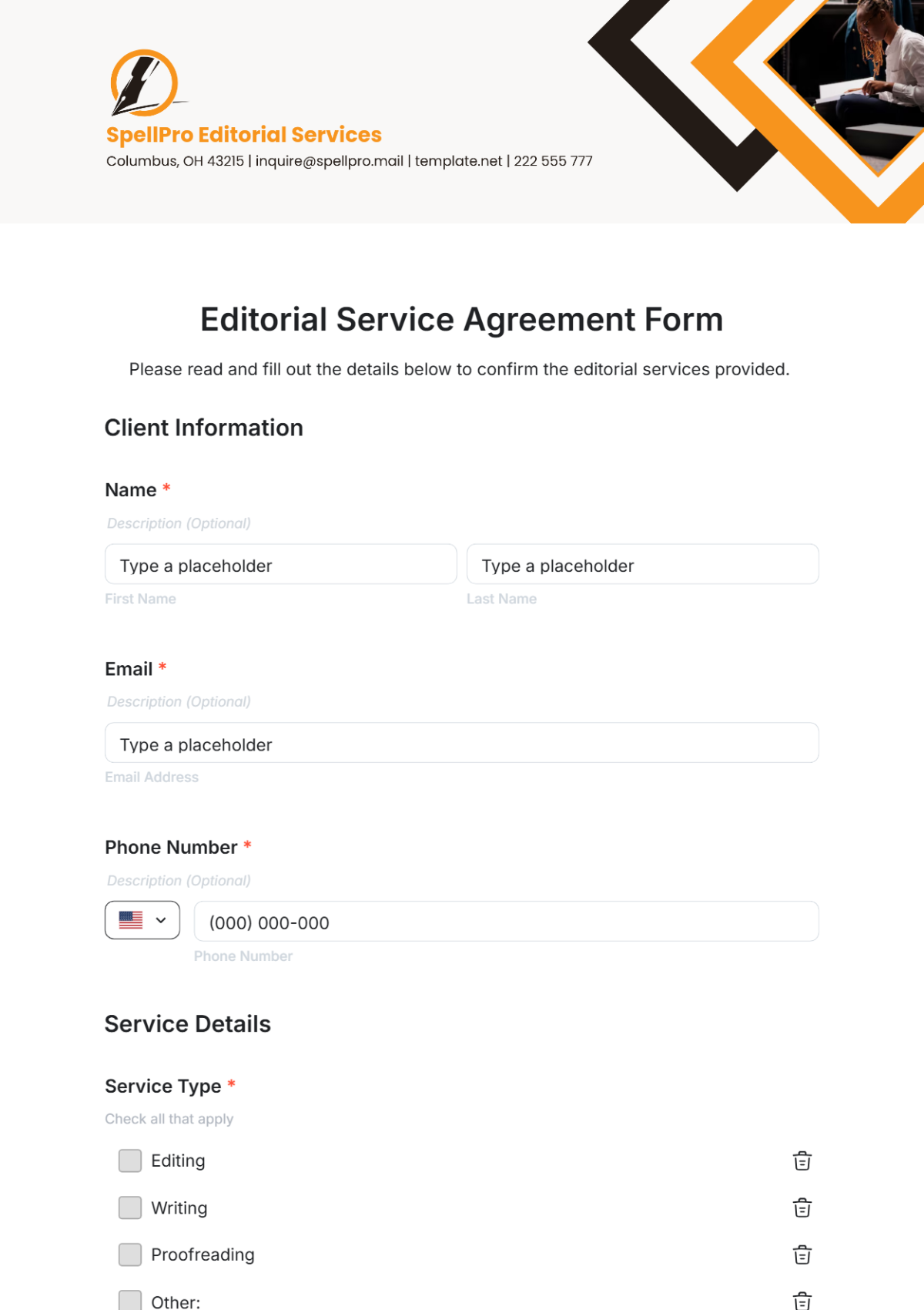 Editorial Service Agreement Form Template - Edit Online & Download