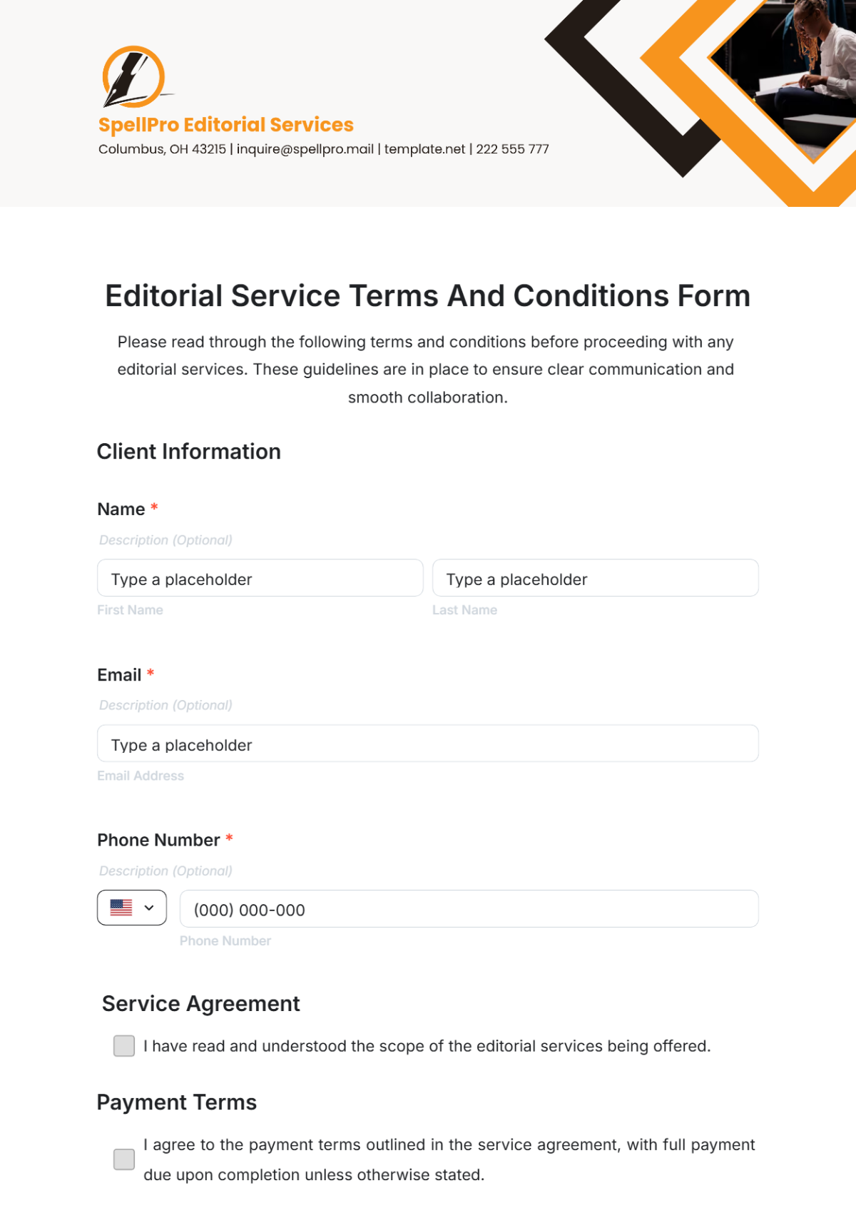 Editorial Service Terms And Conditions Form Template - Edit Online & Download