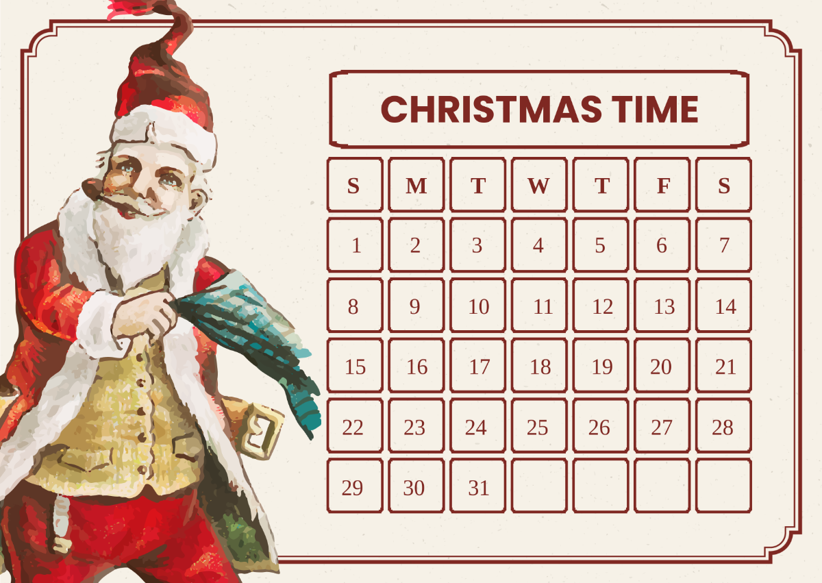 Free Vintage Christmas Calendar Template - Edit Online & Download