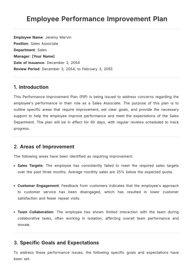 Free Employee Performance Improvement Plan Template to Edit Online