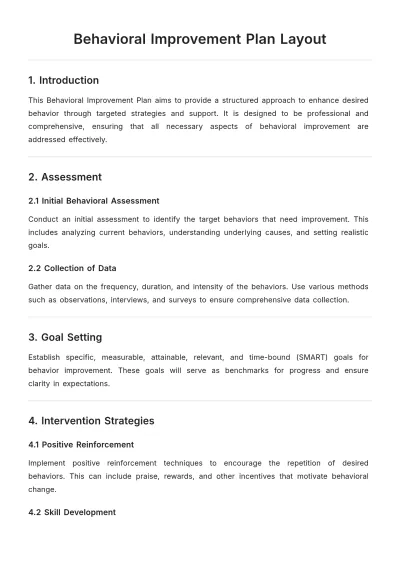 Free Behavioral Improvement Plan Layout Template to Edit Online