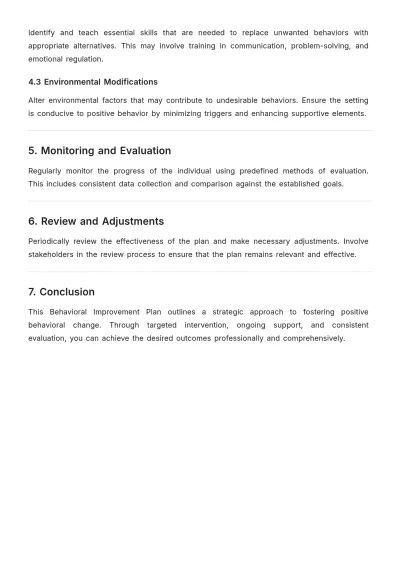 Free Behavioral Improvement Plan Layout Template to Edit Online