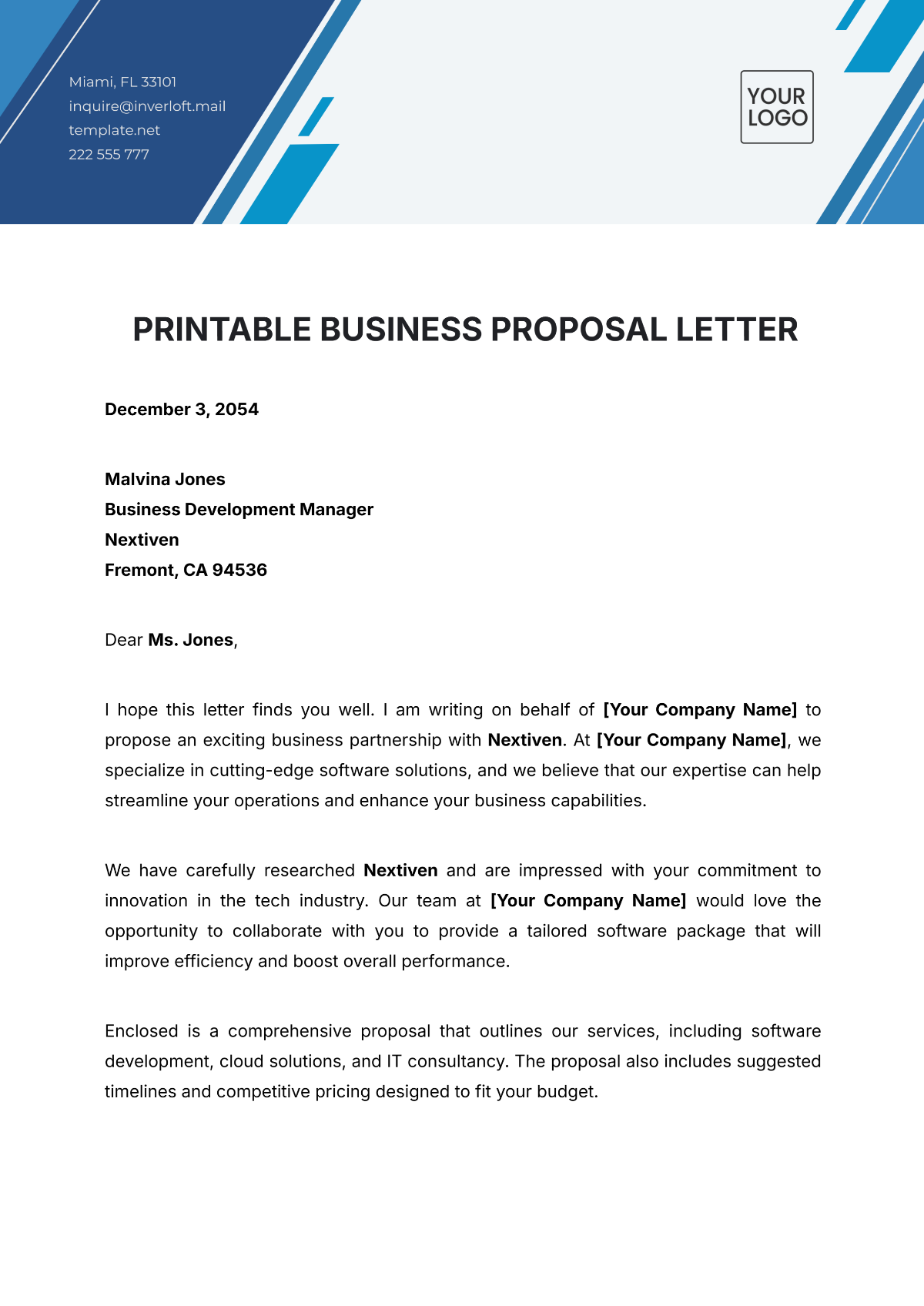 Printable Business Proposal Letter Template - Edit Online & Download