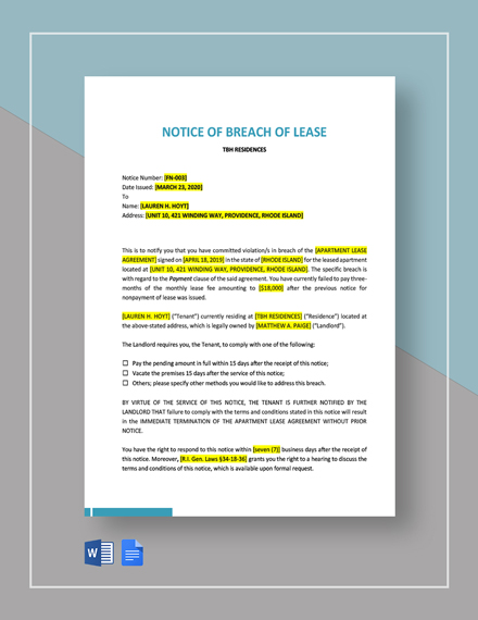 commercial lease default letter template