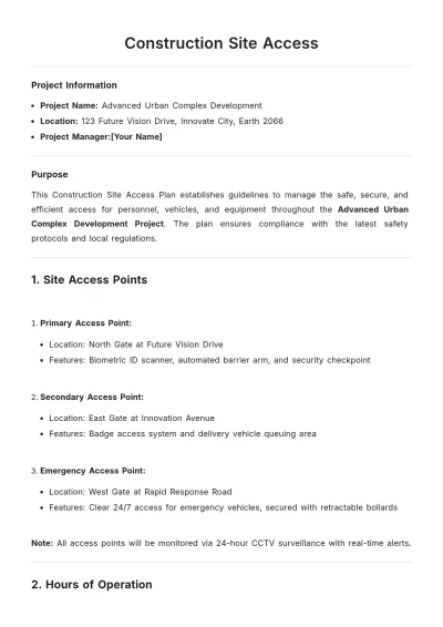 Free Construction Site Access Plan Template to Edit Online