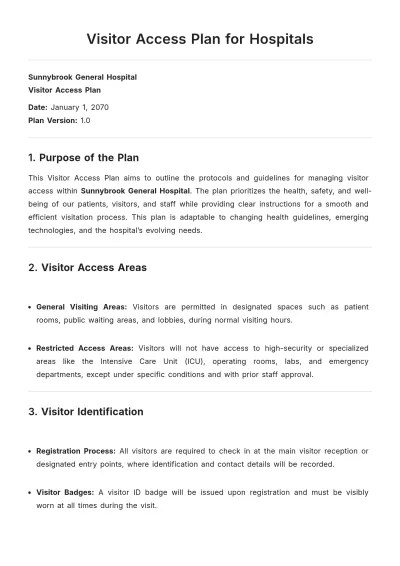Free Visitor Access Plan for Hospitals Template to Edit Online