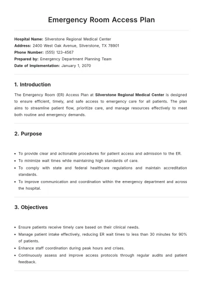 Free Emergency Room Access Plan Template to Edit Online