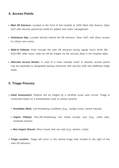 Free Emergency Room Access Plan Template to Edit Online