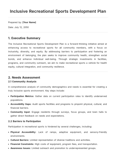 Free Inclusive Recreational Sports Development Plan Template to Edit Online