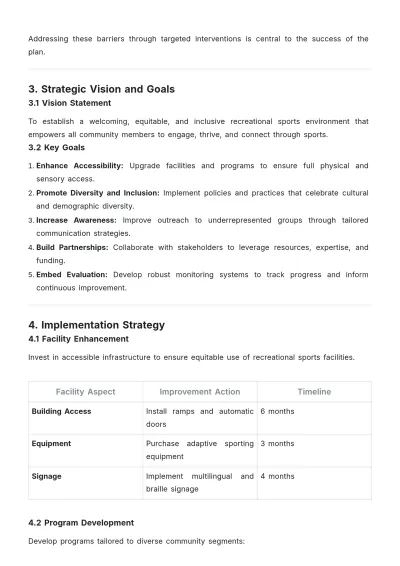 Free Inclusive Recreational Sports Development Plan Template to Edit Online