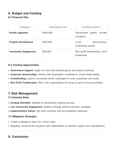 Free Inclusive Recreational Sports Development Plan Template to Edit Online