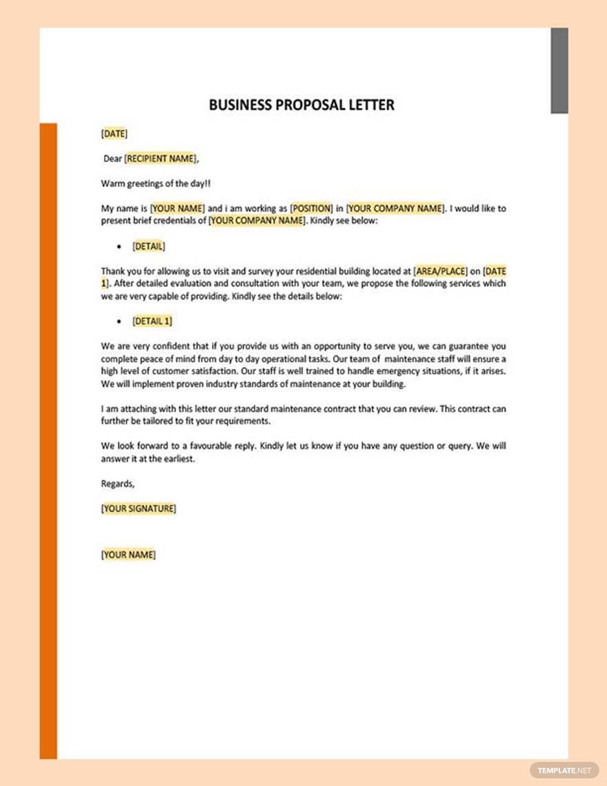 Proposal Letter for Business Template in Google Docs, Pages, Word, Outlook, PDF - Download | Template.net