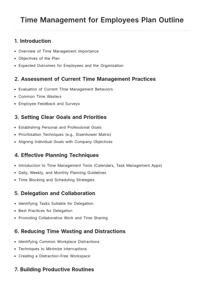Free Time Management for Employees Plan Outline Template to Edit Online