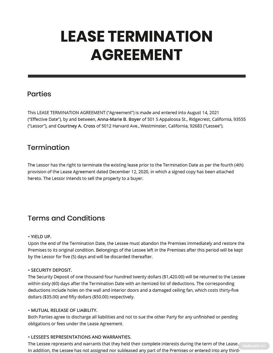 Lease Termination Agreement Template in PDF FREE Download